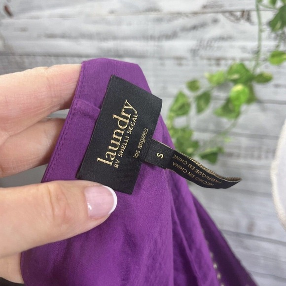 Laundry Shelli Segal Dress Small Purple Sequins Boho Floral Embroidery Knee - Picture 14 of 14